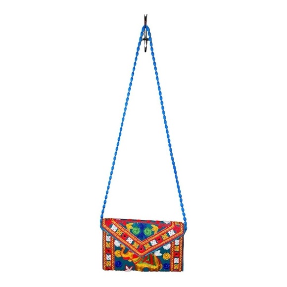 Handmade Ethnic Embroidered Banjara foldover Clutch/ Purse-Crossbody Bag - Picture 3 of 9